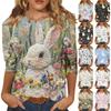 Women's Fashion Casual Seven Sleeve Easter Printed Round Neck T-Shirt Top
