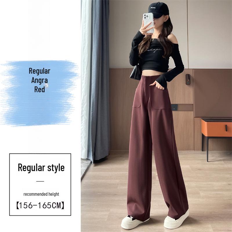 Ankola 2024 Women's High-Waist Wide-Leg Red Suit Pants for Autumn
