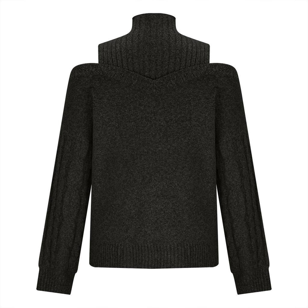 Women's Fashion Off-shoulder Sweater Pullover Loose Half-high Collar Long Sleeve Knit Cardigan