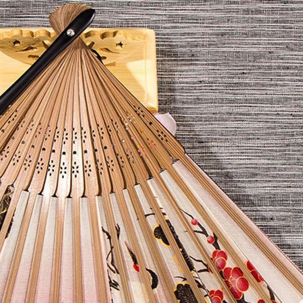 Silk Fabric Handheld Folding Fan Bamboo Handle Silk Hand Fan Elegant Folding Hand Fan Gift Giving