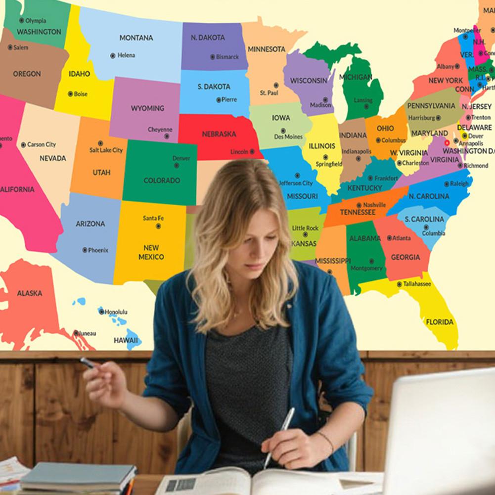 Без рамки, Карта Соединенных Штатов - Административная карта, для классной комнаты, студенческой комнаты и дома, Декор для стен, Туристические принадлежности