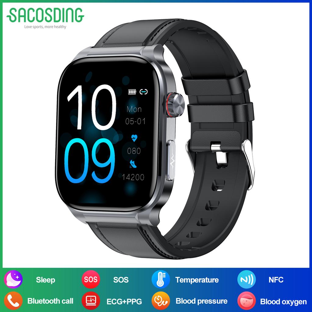 SACOSDING New NFC ECG+PPG Smart Watch Men Blood Pressure Blood Lipid Sleeping Monitor Bluetooth Call Health Smartwatch For Women