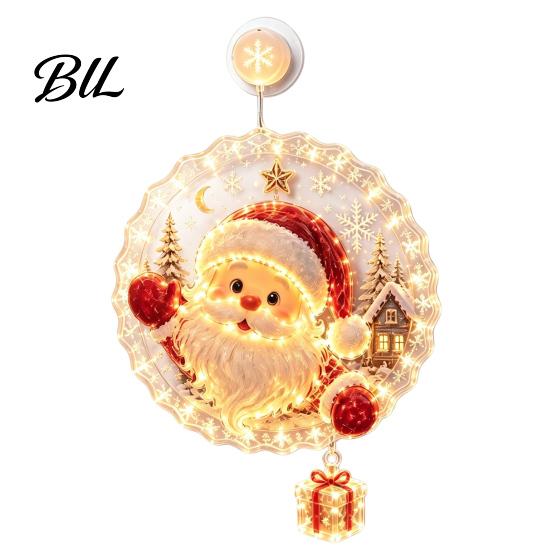 Festive Window Decoration Christmas Suction Cup Light, Santa Claus Xmas Tree Decorative Lamp Snowman Glass Ornament, Holiday Party Acrylic Hanging