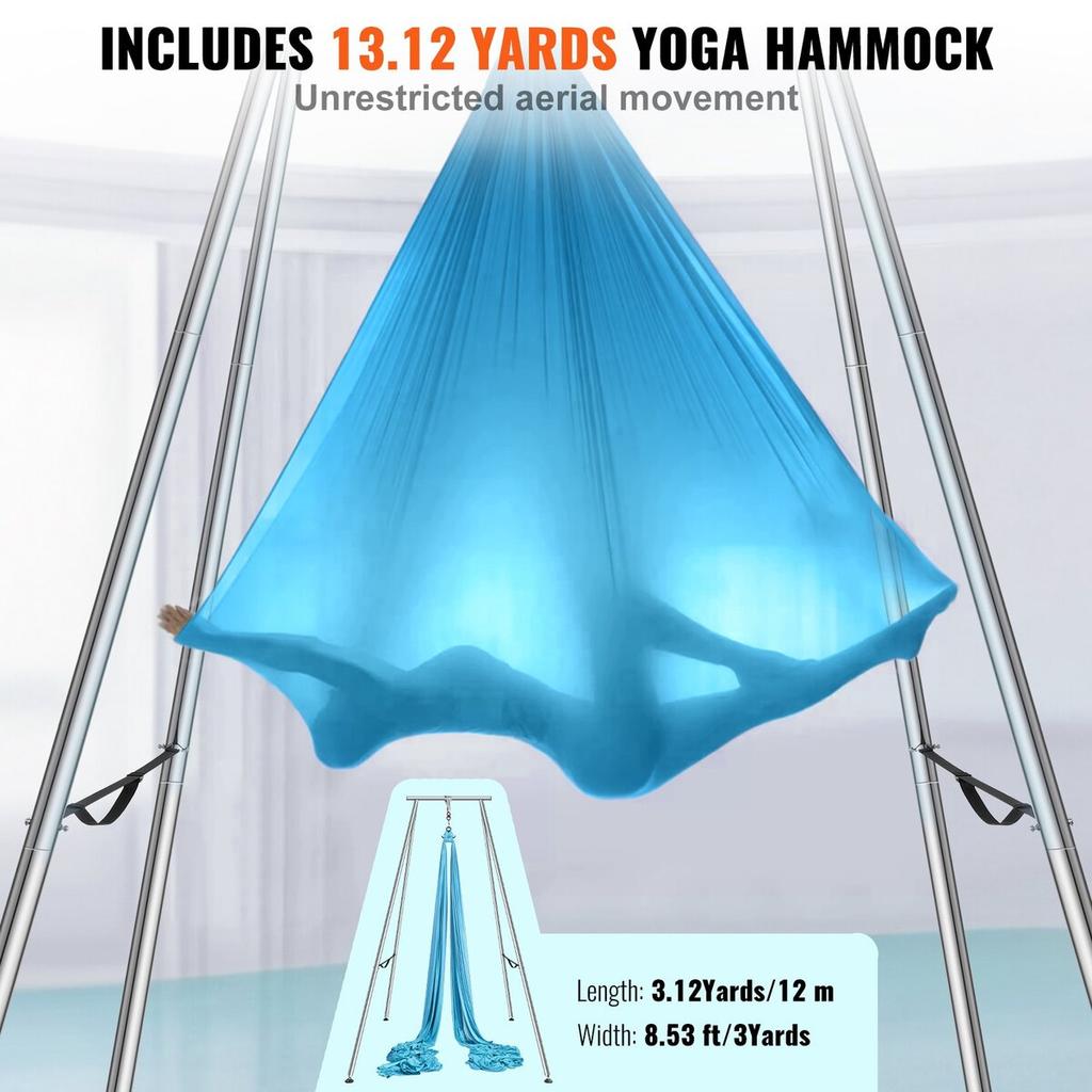 Aerial Yoga Frame & Yoga Hammock, 9.67 ft Height Professional Yoga Swing Stand Comes with 13.1 Yards Aerial Hammock, Max 551.15 lbs Load Capacity Yoga