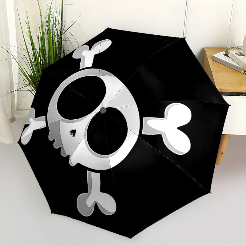 Skull Crossbones Automatic Opening Folding Umbrella - 8 Bone Iron Frame, Portable Design for Outdoor Use, Ideal Gift for Fans and Travelers0