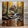 Autumn Forest Elk Shower Curtain Rustic Red Maple Trees Waterfall Wild Animals Fall Landscape Bath Curtains Home Bathroom Decor