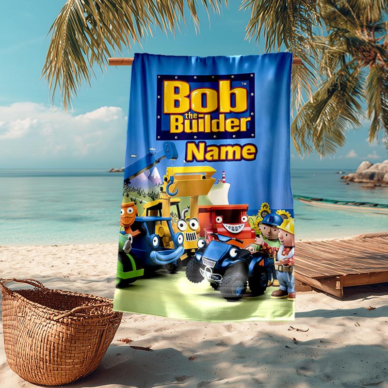 Custom Name Ultra-Soft Beach Towel with Bob the Builder Theme,Ideal for Pool - Camping, Diving - Perfect Travel Essential, Vibrant Beach Towel.