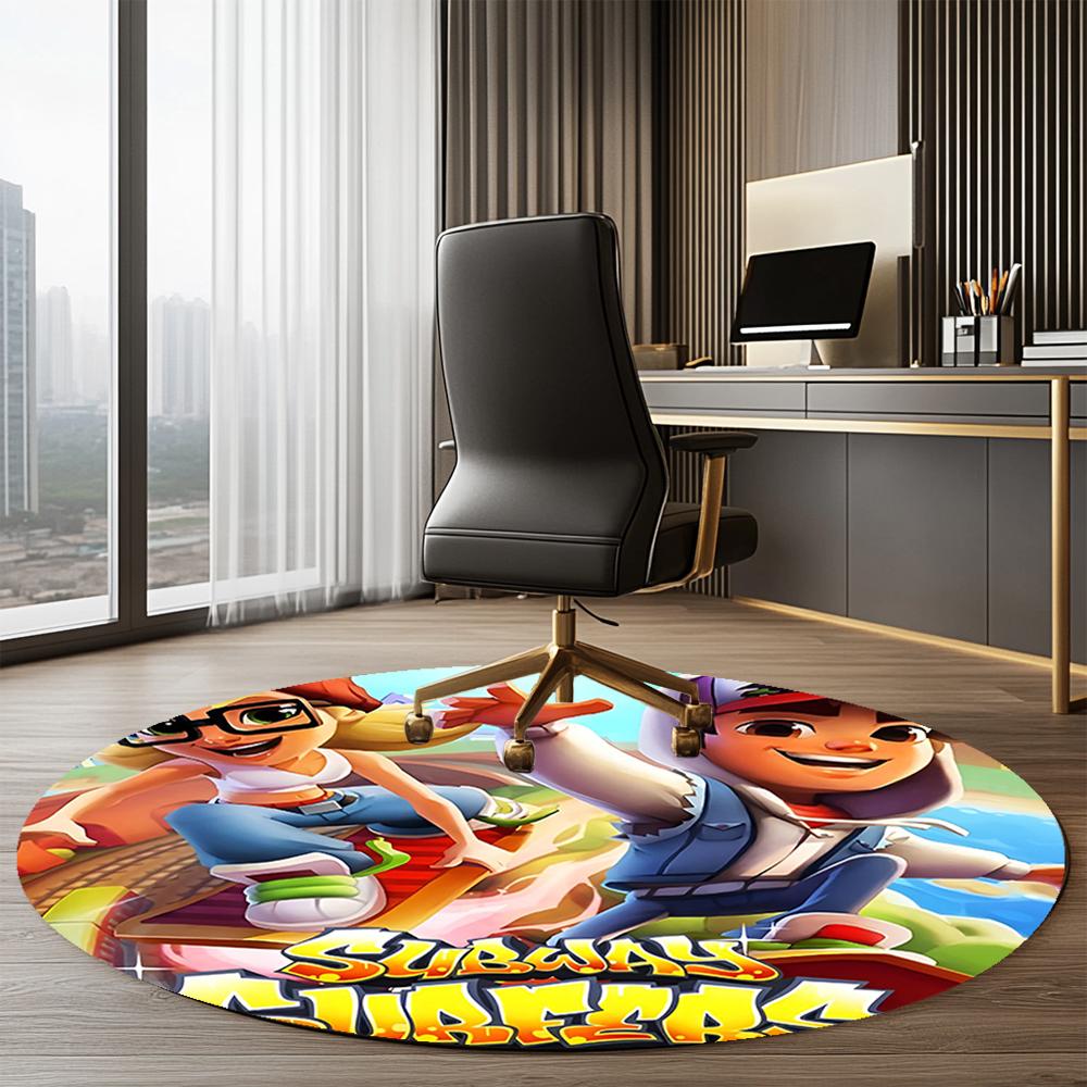 Subway Surfers Printed Round Rug Carpet Chair Rug Area Rug Entryway Doormats,for Office Chair Living Room Bedroom Kitchen Room.