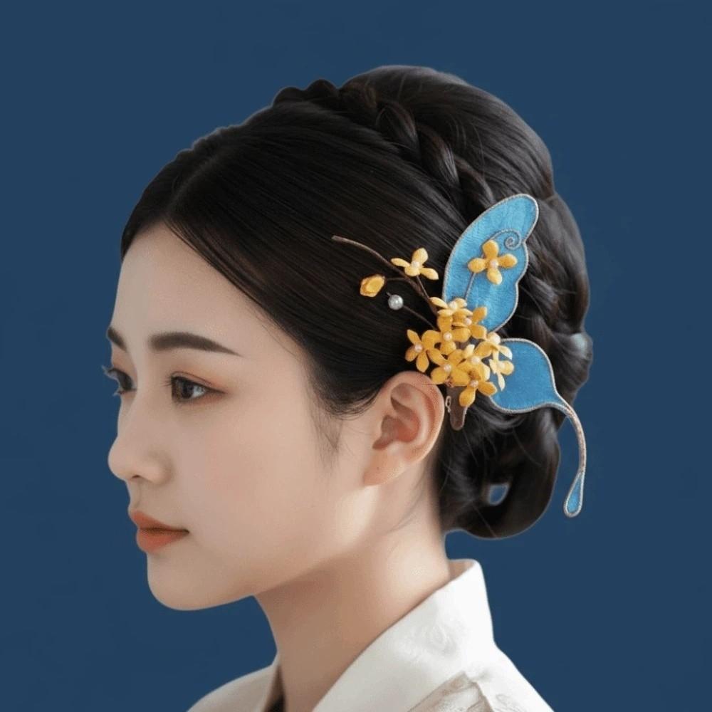 Beautiful Hanfu Butterfly Hair Fork Beads Exquisite Fairy Side Clips Cheongsam Decorations