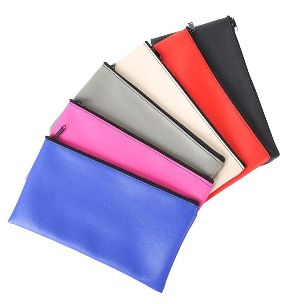 Waterproof Money Cash Case Faux Leather Bank Deposit Bag Business Pencil Pouch Office Storage