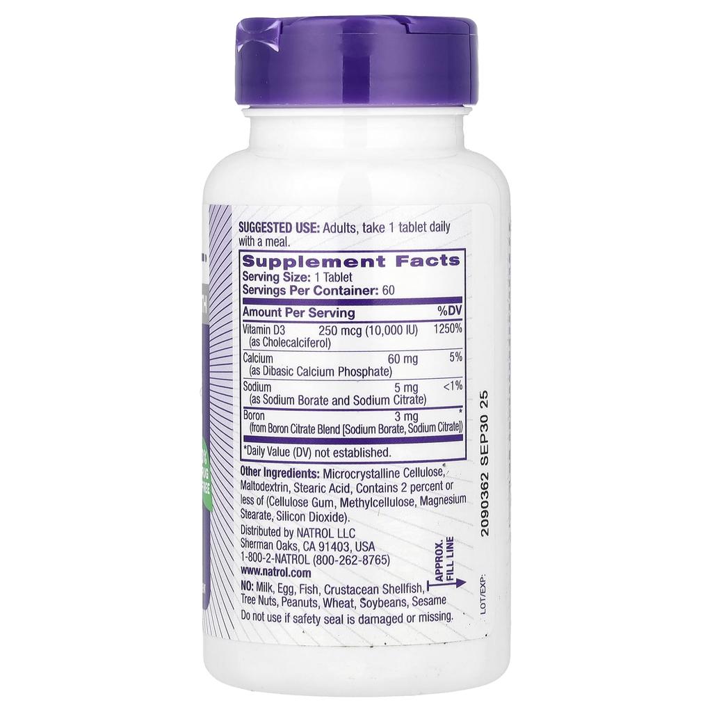 Natrol, Витамин D3, для здоровья костей и суставов, 10 000 МЕ, 60 таблеток