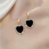 Модные черные акриловые висячие серьги в форме сердца для женщин, серьги-капли со стразами и кристаллами для девочек, вечерние романтические милые украшения