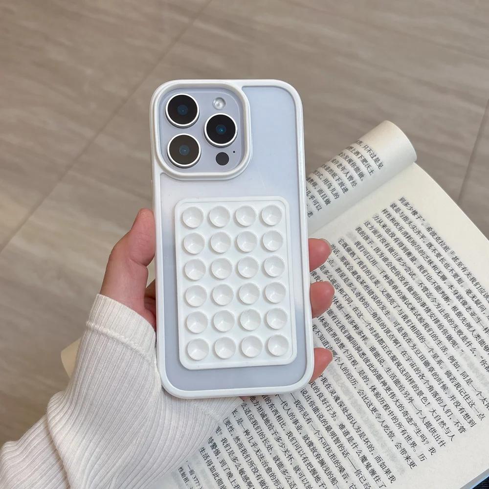 3D Suction Cup Candy Color Case For iPhone 16E 16 15 14 13 12 11 Pro Max Plus Airbag Transparent Shockproof Back Bumper Cover