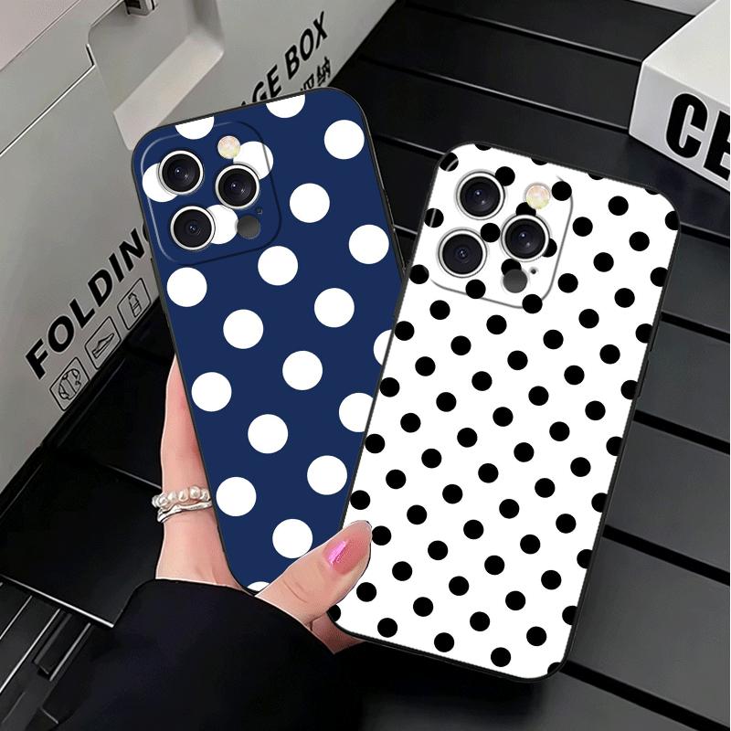 Арт-дизайн в горошек Модный Мягкий чехол для телефона для iPhone 16 16E 17 Air 15 Pro Max 14 Plus 13 Mini 11 12 7 Черная задняя крышка