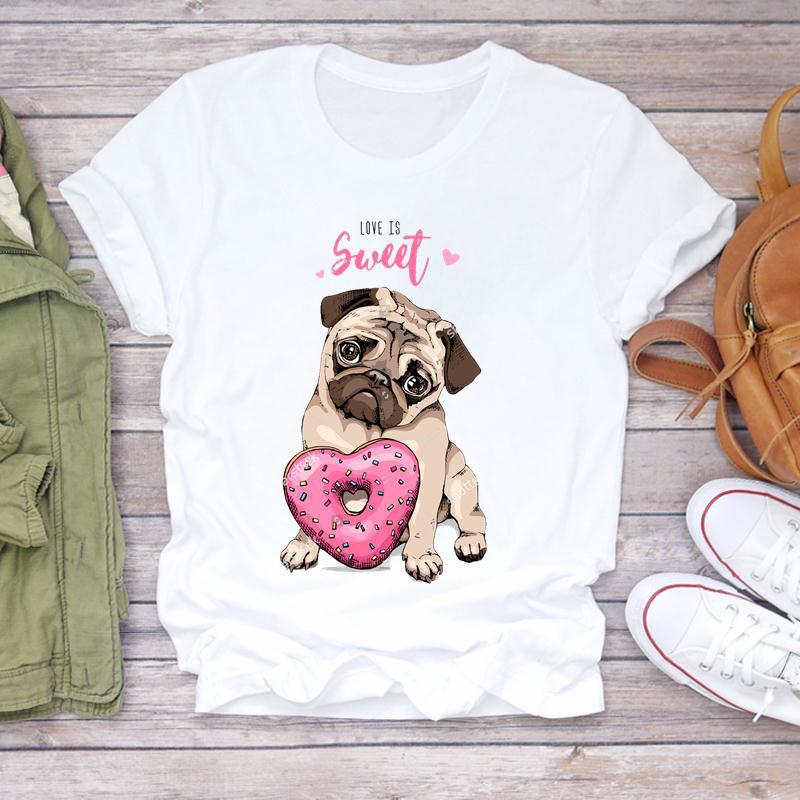 Футболка с коротким рукавом унисекс с принтом Sweet Dog Pug 90-х годов, повседневная модная одежда, футболка с рисунком, топ с принтом Lady Fe, одежда унисекс, графическая футболка