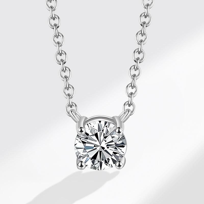 Four Prong Round Zircon Necklace For Women Light Luxury Temperament Super Sparkling Niche Design Versatile Clavicle Chain