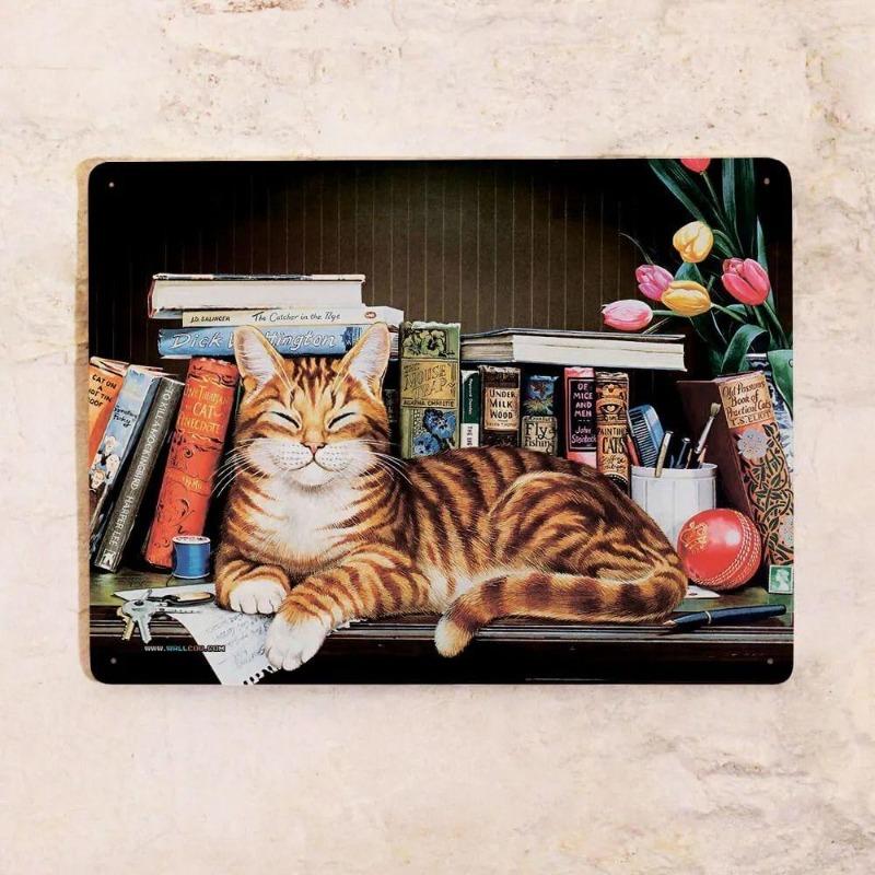 Cats In a Shop Metal Wall Art 20x30cm, Vintage Retro Decor Plaque