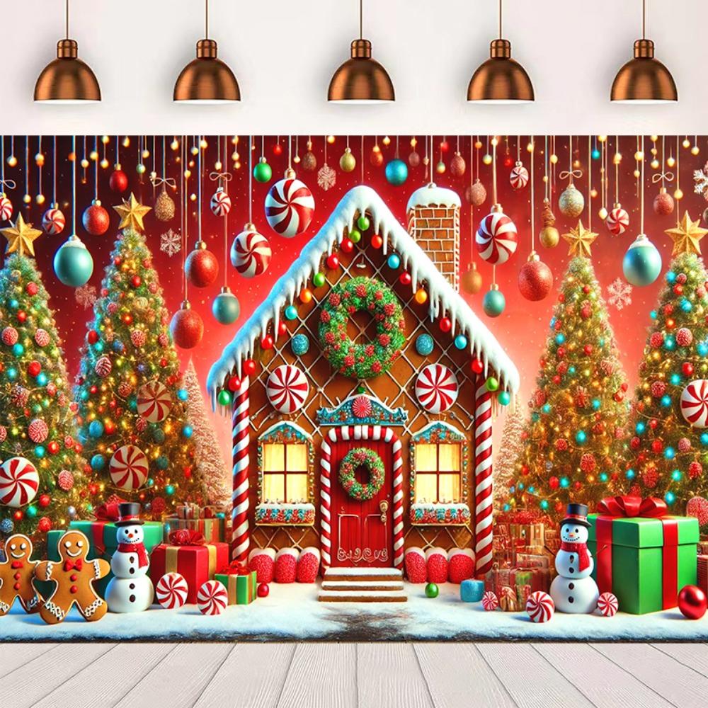 Gingerbread houses and Christmas tree banners are ideal for outdoor garden porch decorations and winter holiday parties