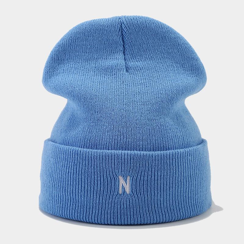 New fashion trendy brand N letter embroidered knitted hat women's personality versatile outdoor thermal hat, men's simple wool hat