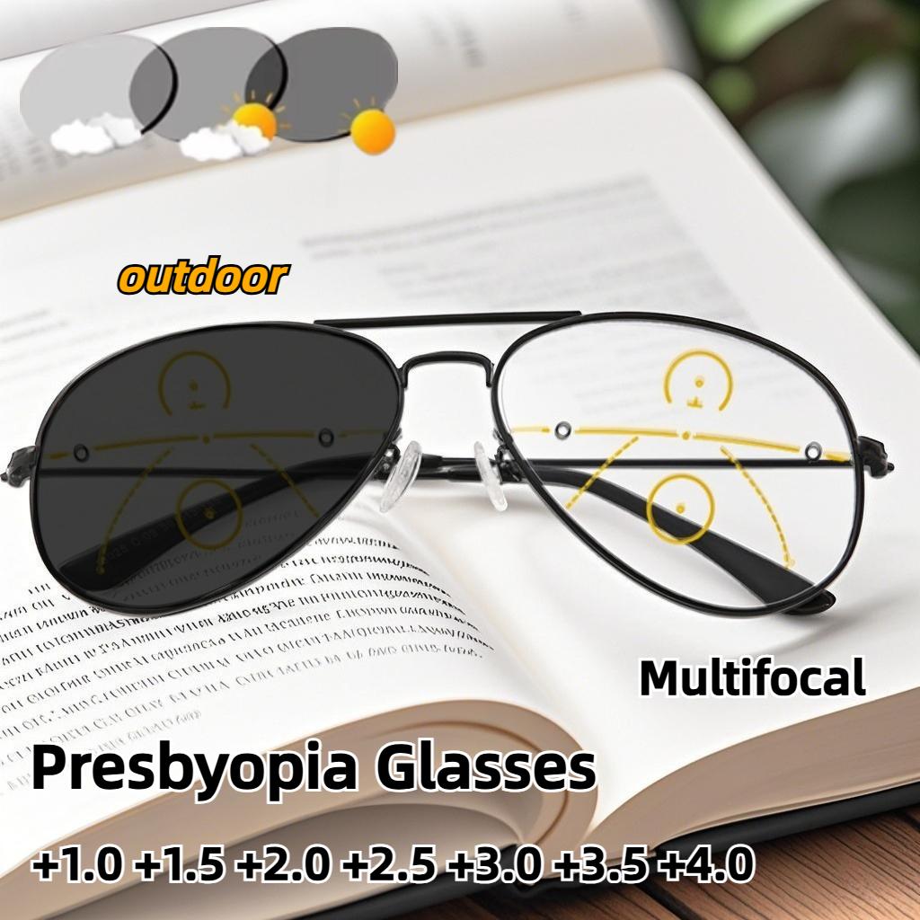 Унисекс Фотохромные Мультифокальные Очки для Пресбиопии Большая Рама Ультралегкие Блокирующие Синий Свет Очки для Чтения TO +4 0