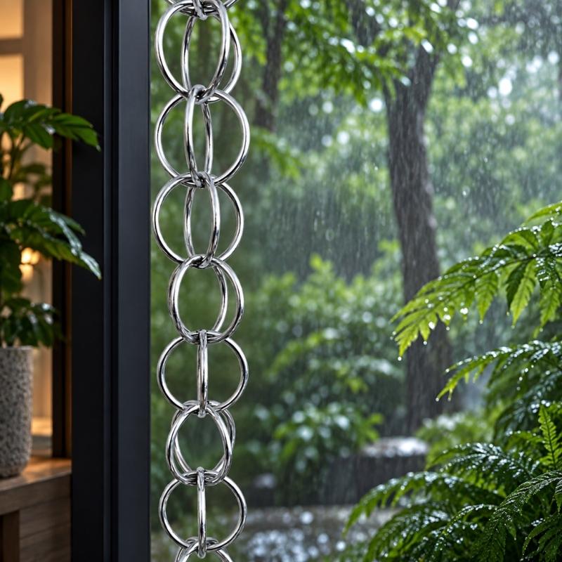 Водосточный желоб Rain Chain из алюминиевого сплава, конструкция с открытыми звеньями направляет сток с крыши вниз по непрерывной вертикально висящей цепи