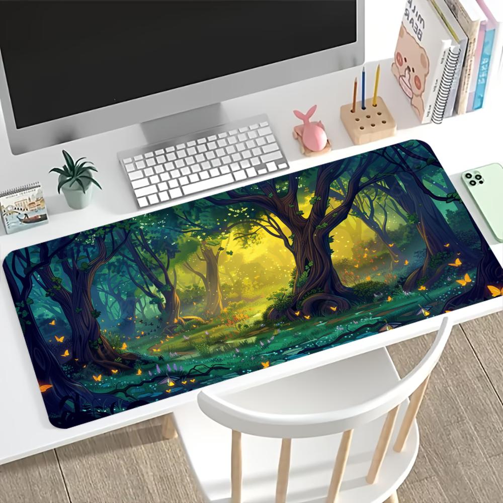 Mousepad Magical Glowing Forest Print Anti Slip Rubber Desk Mat Stitched Edge Keyboard Pad For Pc Laptop Gamers Table Decor