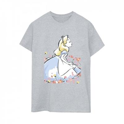 Женская/женская хлопковая футболка бойфренда «Алиса в стране чудес» с рисунком цветов