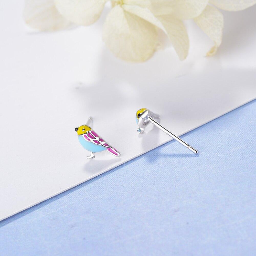 925 Sterling Silver Cute Little Glazed Bird Stud Earrings For Women Girl Gift Jewelry Wholesale S-E723
