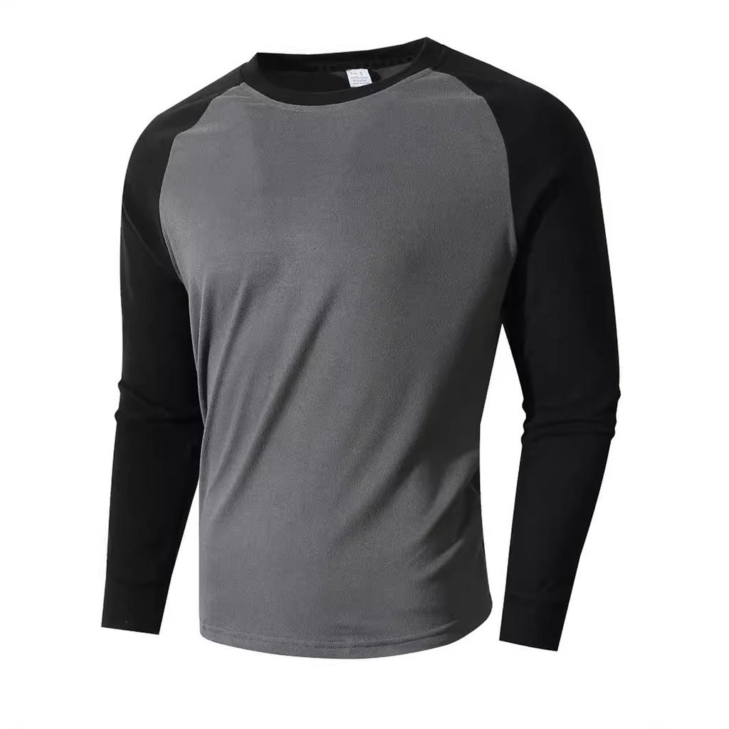 Men's Slim Fit Casual Sports Round Neck Long Sleeve Colorblock Pullover Bottoming Long Sleeve Top