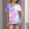 Женская футболка свободного покроя с открытыми плечами, V-образным вырезом и короткими рукавами, с градиентным принтом
