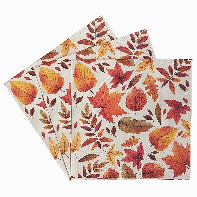 20/60Pcs Disposable Napkins, Maple Leaf Printed Paper Napkins, Party Handkerchief Tissue Paper Towel, Table DIY Decor