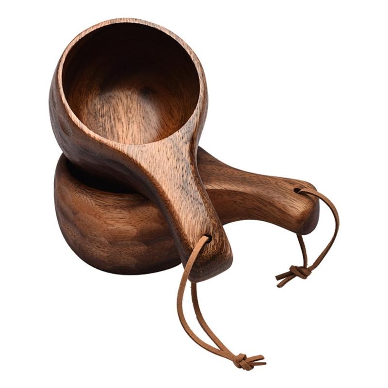 Финляндия Kuksa Портативная кофейная кружка Ручка из акации Крючок из коровьей кожи Стакан для сока и молока Кофейная чашка Посуда для напитков