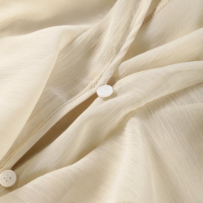 Chic Chiffon Ruffled Shirt Women Elegant Loose V-neck Long Sleeve Shirts Female 2025 Spring Vacation Street Lady Blouse Tops