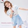 Летний костюм для девочек Hello Kitty 2025 Новый Детская футболка с коротким рукавом Милая девочка Комбинезон Комплект из двух предметов