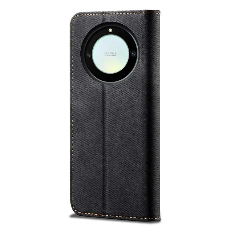 Для Honor X40 5G противоударный кожаный джинсовый чехол с текстурой ткани и подставкой-кошельком