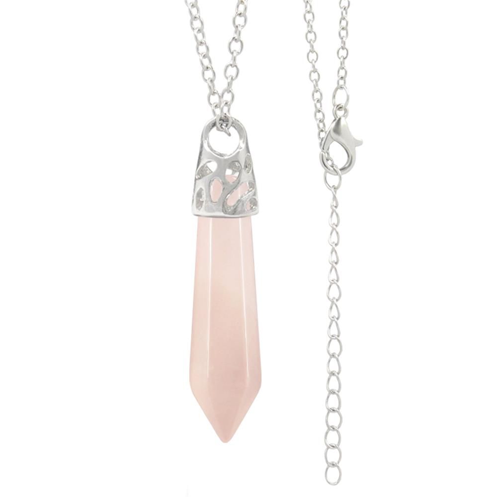 Amethyst Natural Stone Pendant Hexagonal Crystal Necklace Rose Quartz Energy Healing Stone Necklace