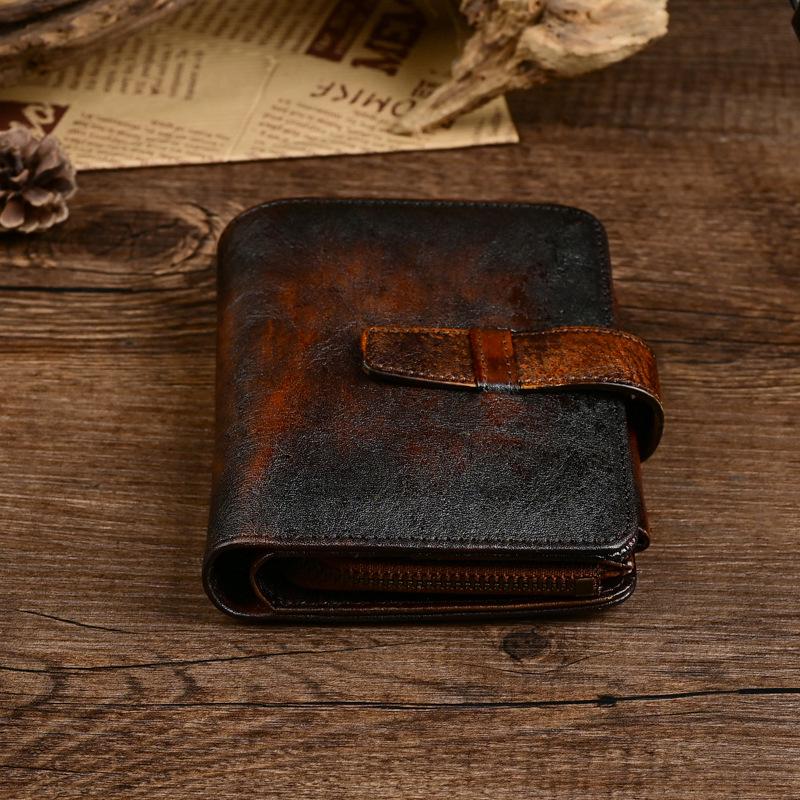 Мужской короткий кошелек из натуральной кожи в стиле ретро - европейский и американский стиль