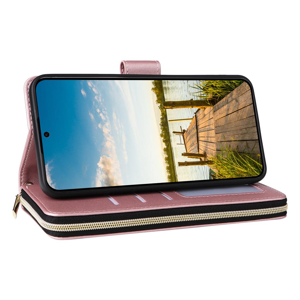 For Samsung Galaxy A17 5G Case 9 Card Slots Zipper Pocket PU Leather Phone Cover with Wrist Strap