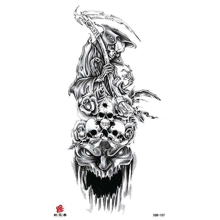 Маленькая водонепроницаемая временная татуировка на всю руку с головой волка, тигра и цветка, наклейка для боди-арта, рука для мужчин и женщин