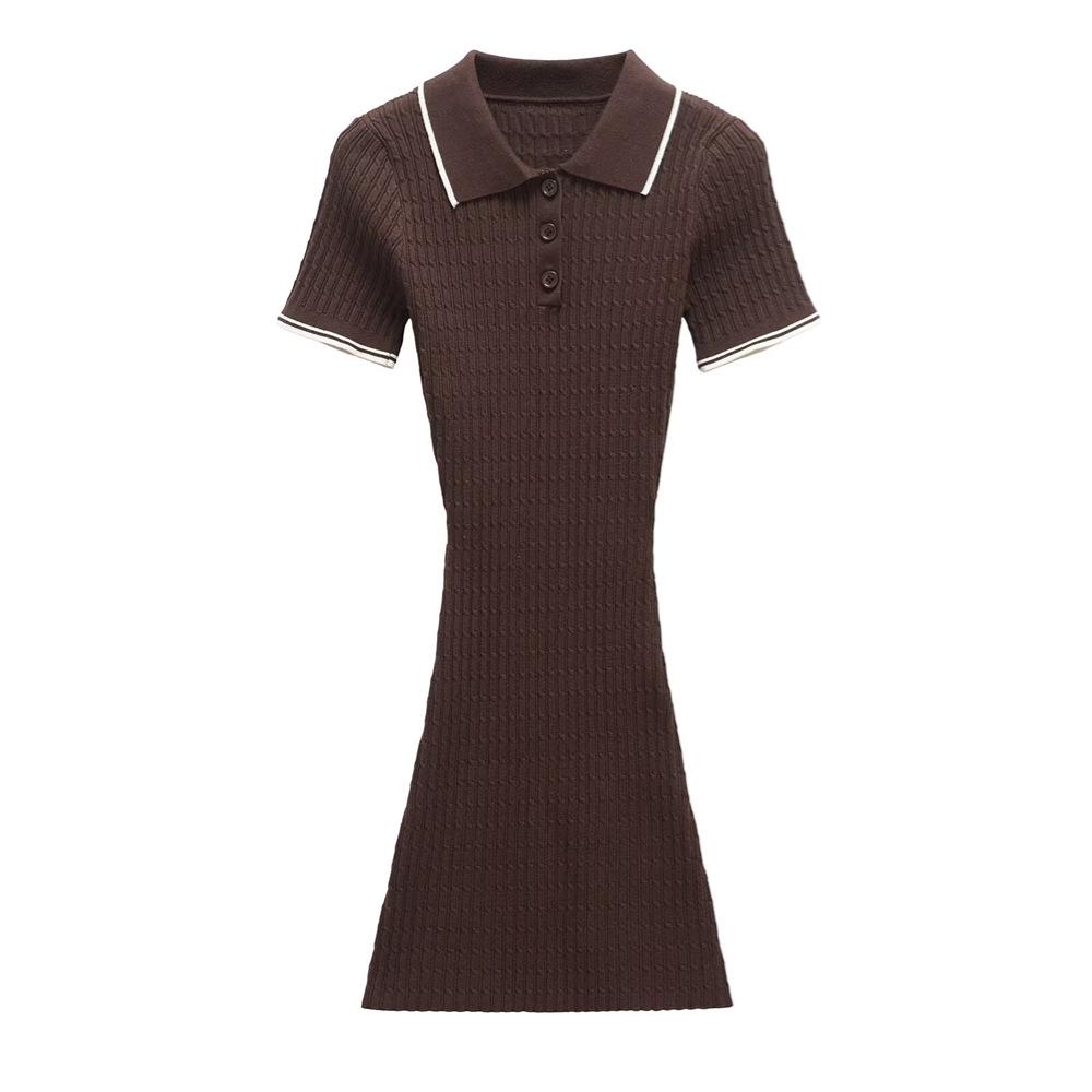 2025 Spring/Summer Slim-Fit Short-Sleeve Knitted Polo Collar Dress – Sweet Fashion for Women