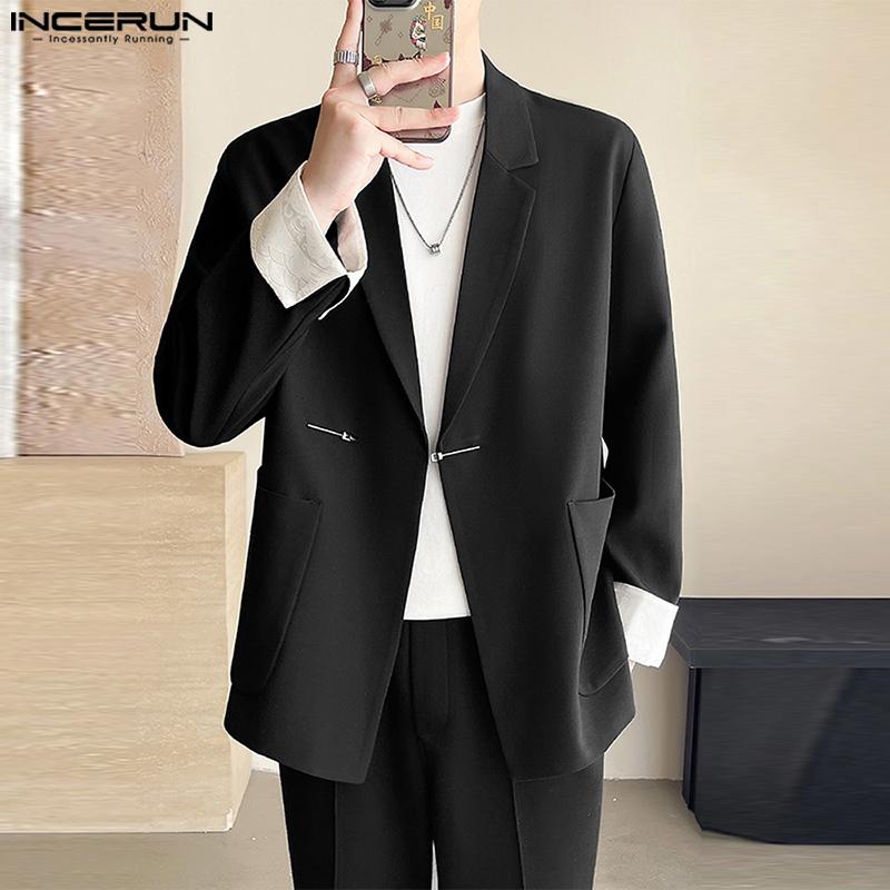 INCERUN Мужские свободные пиджаки с воротником-лацканами и длинными рукавами, с открытой передней строчкой