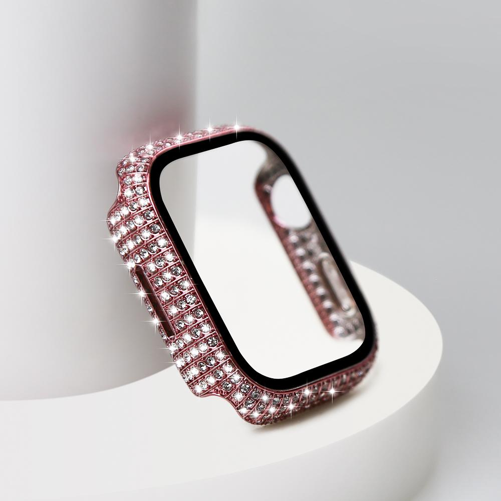 Крышка для часов с бриллиантами, встроенное закаленное стекло для Apple Watch Series 8, корпус 45 мм, 41 мм, блестящий защитный бампер для iWatch Series 7