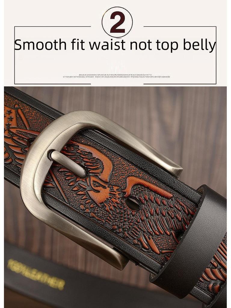 Мужской ремень из цельной коровьей кожи с резным орлом - повседневная пряжка для джинсов