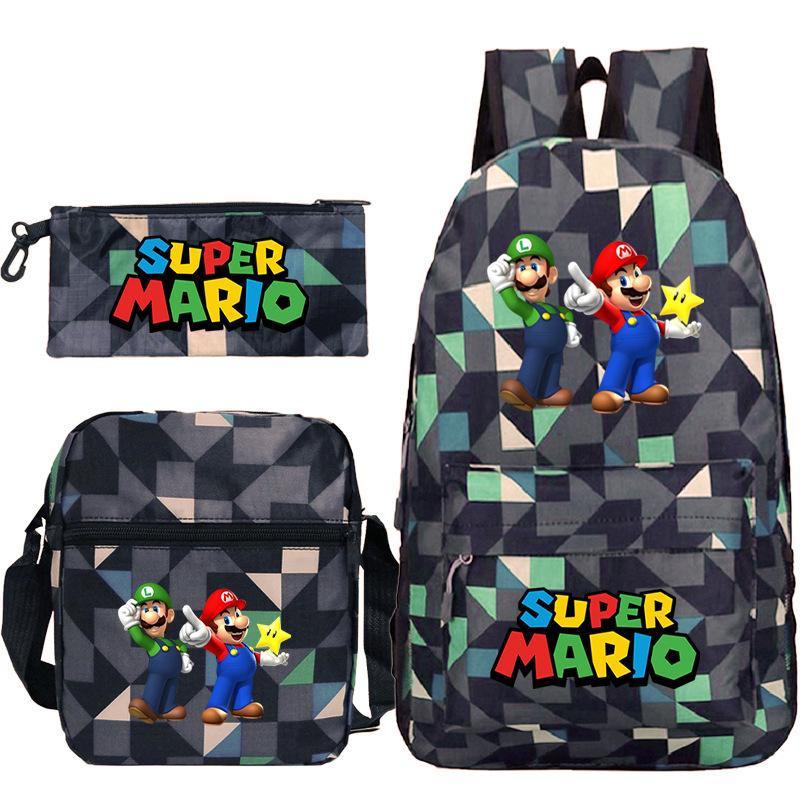 Трехсекционная школьная сумка "Супер Мэри", для мальчиков и девочек, школьная сумка большой вместимости, сумка через плечо, пенал.