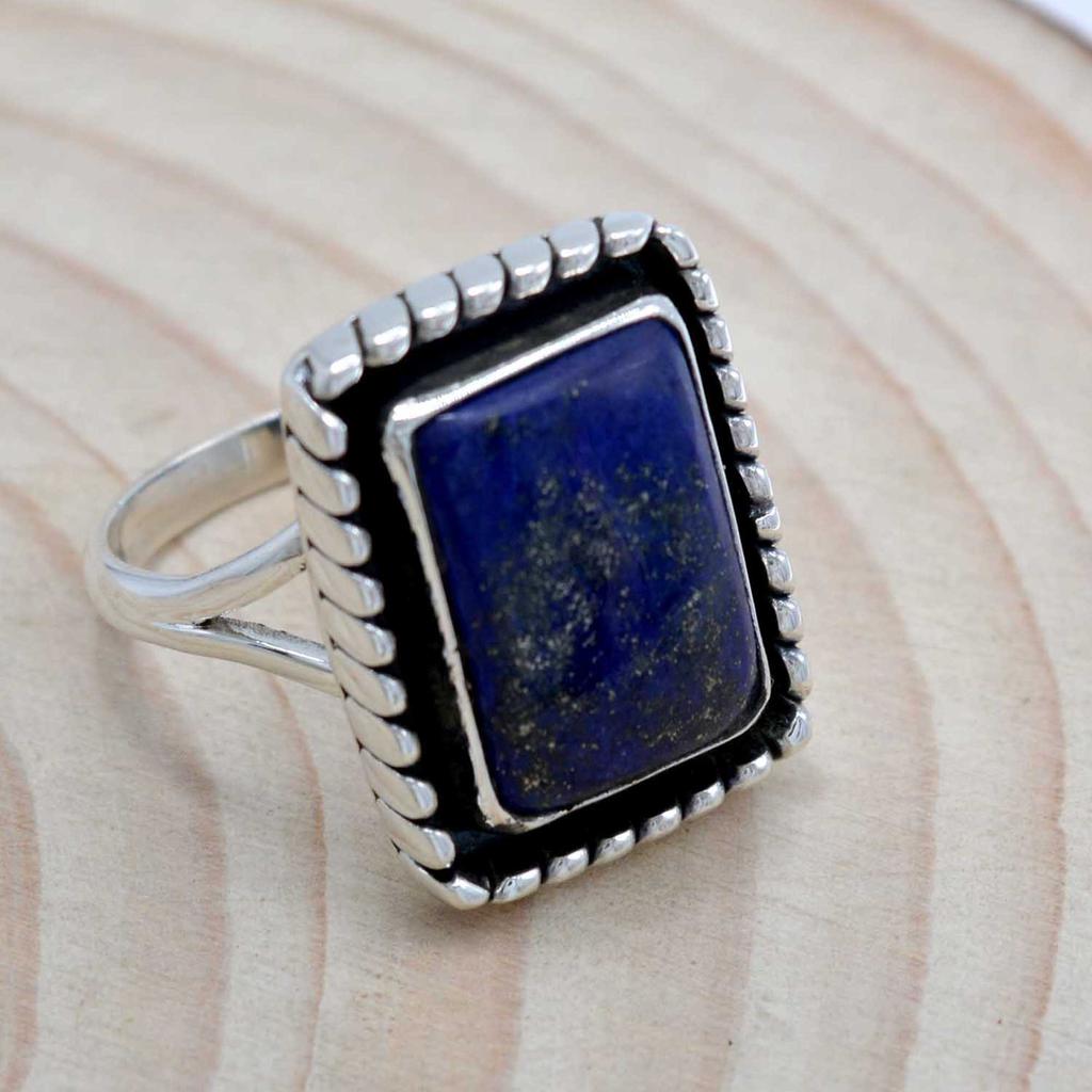 Кольцо из стерлингового серебра 925 пробы с лазуритом, кольцо ручной работы с натуральным драгоценным камнем