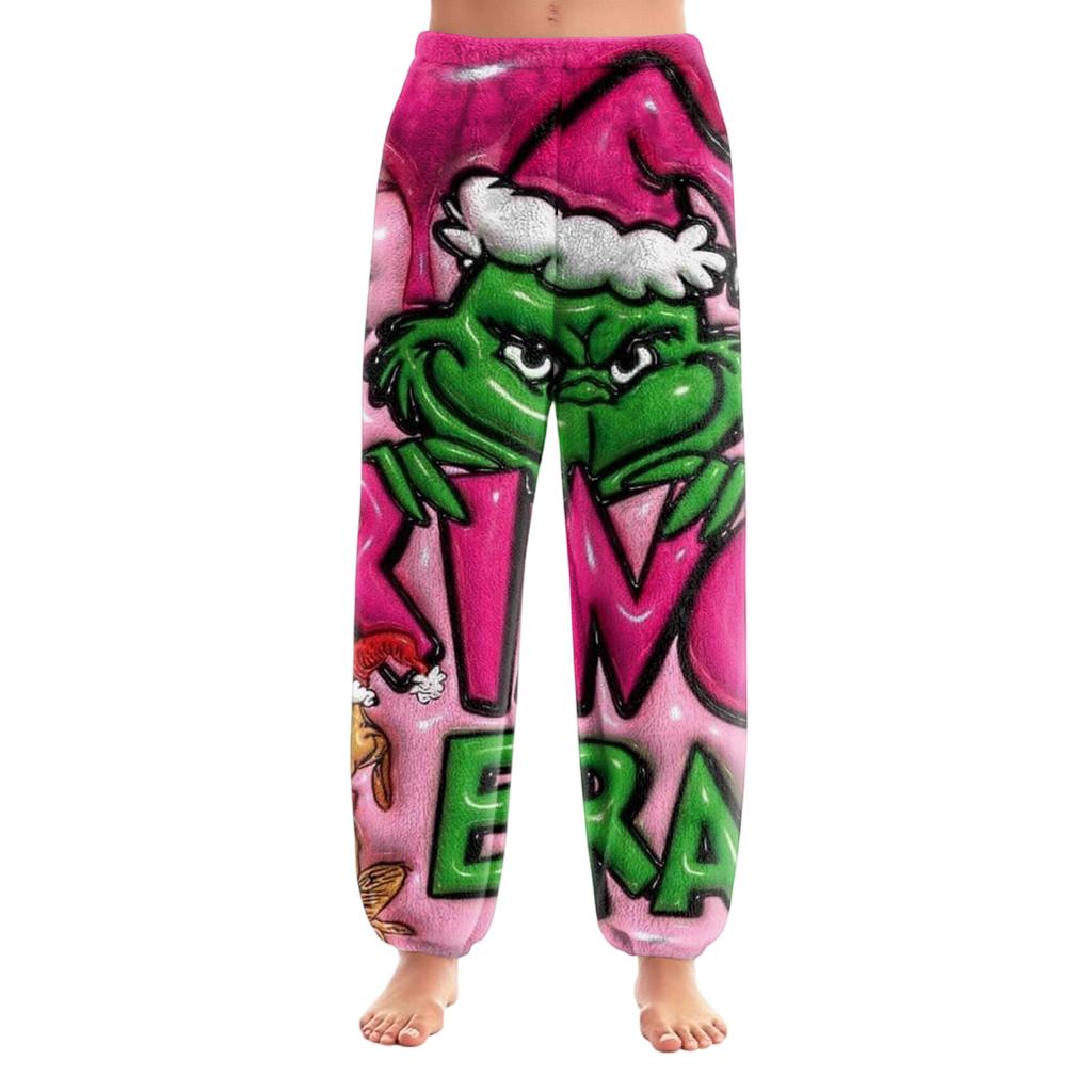 Women's Christmas  Print Trousers With Drawstring Cuffs Casual Pants And Pajamas