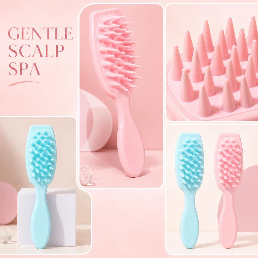 Silicone Long Handle Scalp Massage Hair Brush with Large Cone Teeth for Scalp Cleaning and Hair Follicle Care Suitable for Wet and Dry Hair Use