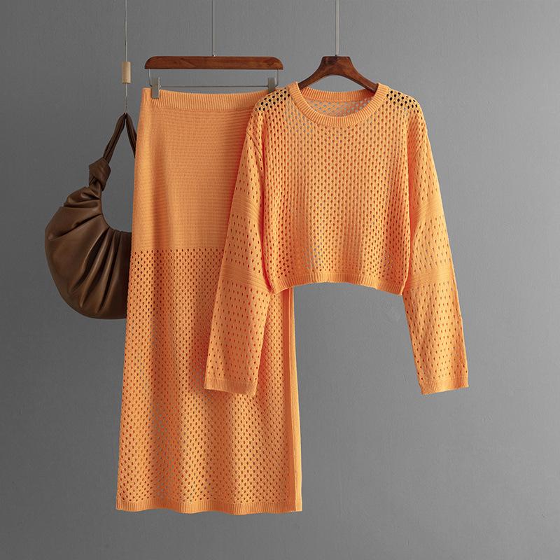 2026 Summer Casual Temperament Commuter Women Wear Y2k Harajuku Fashion New Hollow Knit Long Skirt Trend Simple Two-Piece Skirt