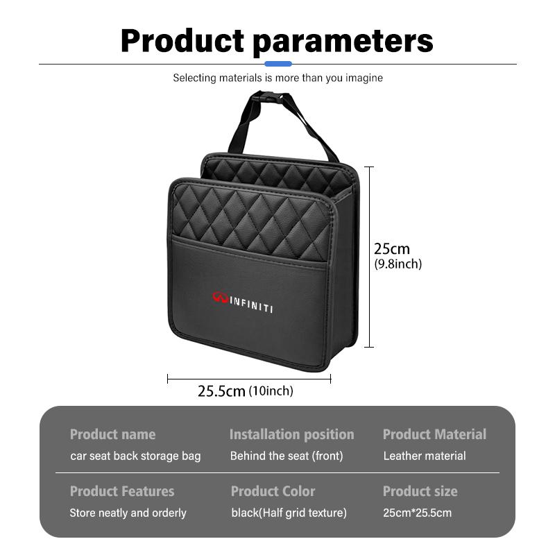 For Infiniti Car Seat Back Storage Bag Phone Organizer Bags Trash Can FX35 QX60 QX70 QX80 QX50 QX30 Q70L Q60 Q50 Q60S Q30 VV111