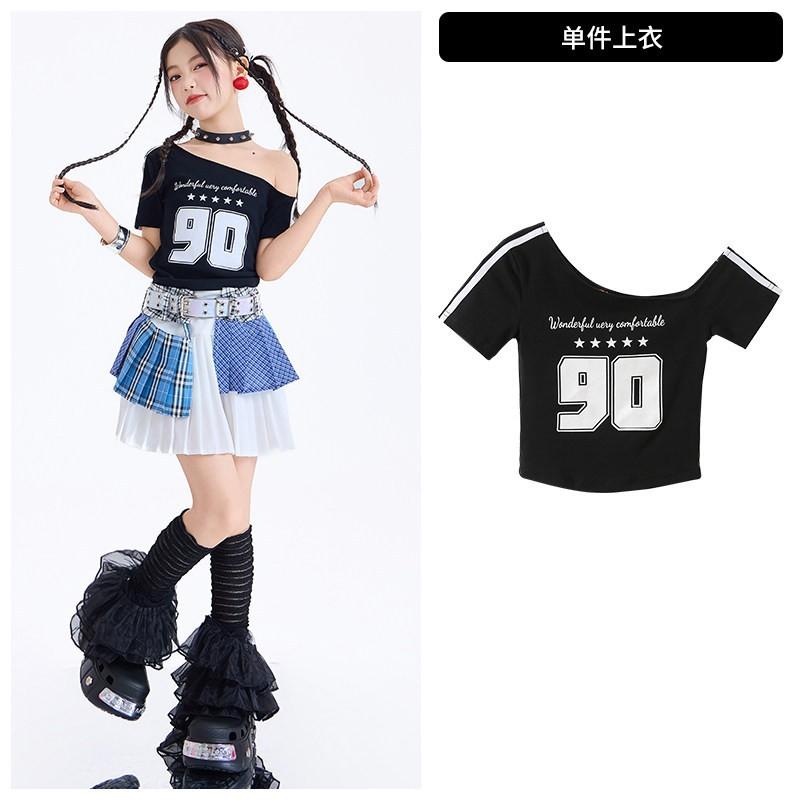 Girls Jazz Dance Outfit Short Sleeve Performance Costume Kids Street Show Stage Wear